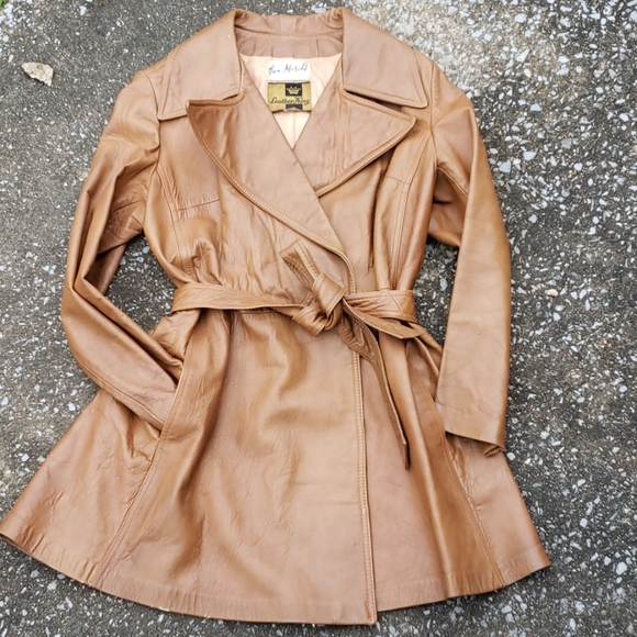 Vintage 1960s Belted Leather Duster Topper Coat - Picture 14 of 15